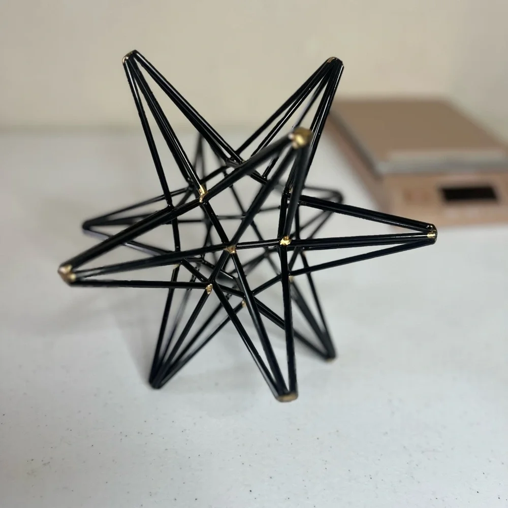 Metal Geometric Art 3D Star Sculpture Black With Gold Accents 8